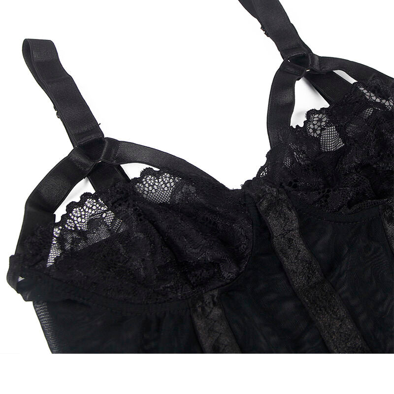 SUBBLIME - TEDDY CON LIGUERO DETALLE TIRAS PECHO NEGRO S/M - Sensualia
