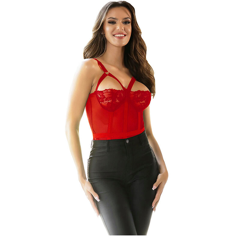 SUBBLIME - TEDDY CON LIGUERO DETALLE TIRAS PECHO ROJO S/M - Sensualia