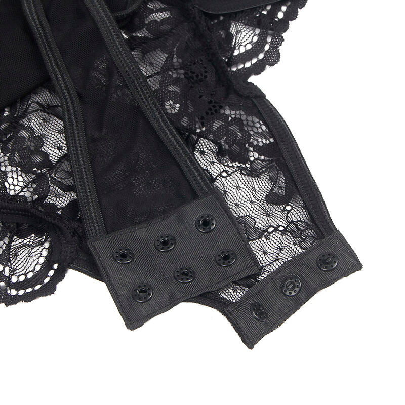 SUBBLIME - TEDDY CON LIGA DETALLE ENCAJES Y TIRAS NEGRO S/M - Sensualia