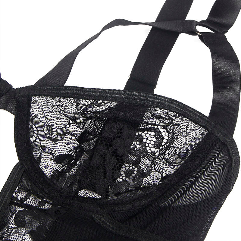 SUBBLIME - TEDDY CON LIGA DETALLE ENCAJES Y TIRAS NEGRO S/M - Sensualia