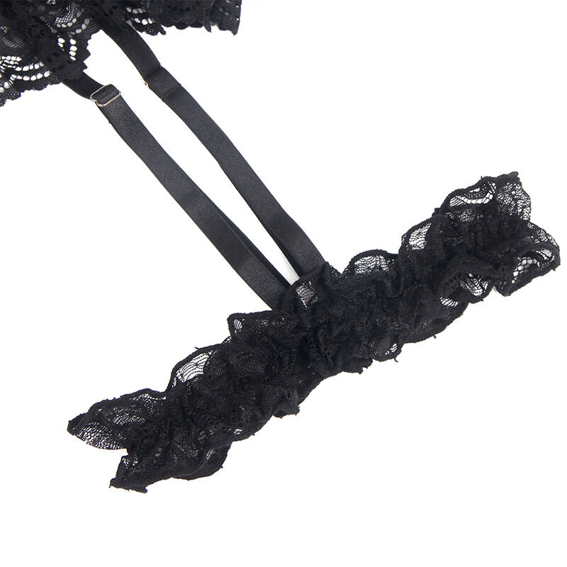 SUBBLIME - TEDDY CON LIGA DETALLE ENCAJES Y TIRAS NEGRO S/M - Sensualia