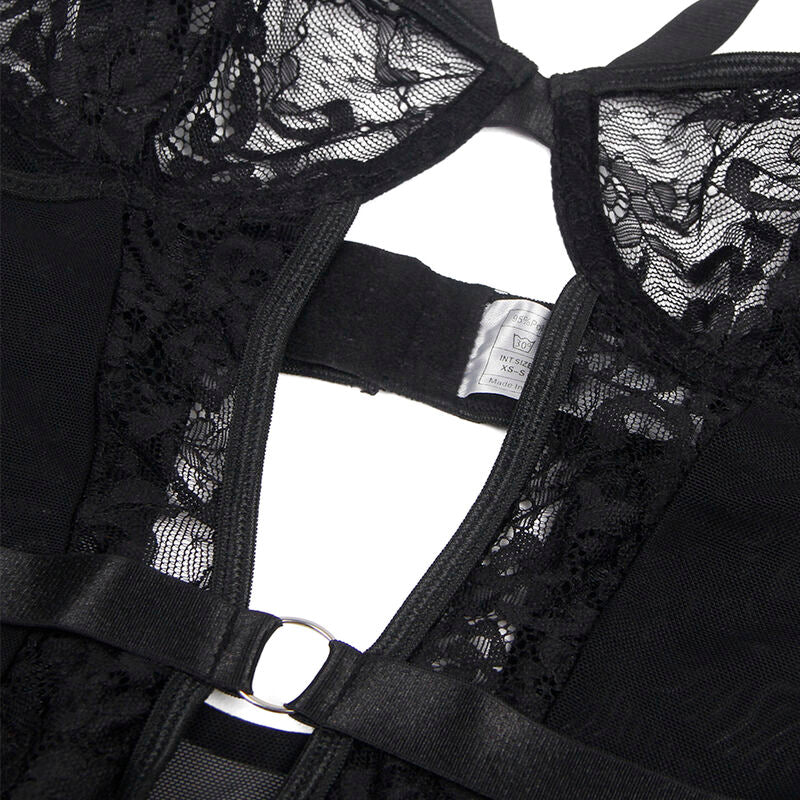 SUBBLIME - TEDDY CON LIGA DETALLE ENCAJES Y TIRAS NEGRO S/M - Sensualia