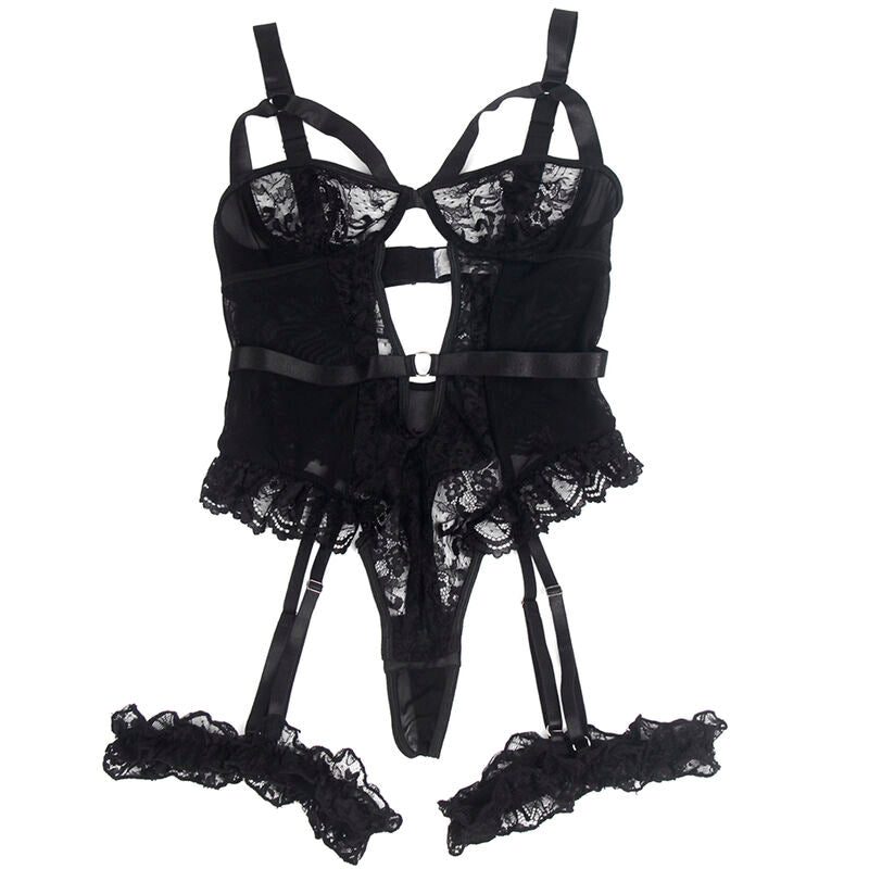 SUBBLIME - TEDDY CON LIGA DETALLE ENCAJES Y TIRAS NEGRO S/M - Sensualia