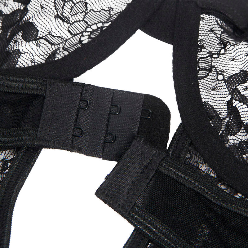 SUBBLIME - TEDDY CON LIGA DETALLE ENCAJES Y TIRAS NEGRO S/M - Sensualia