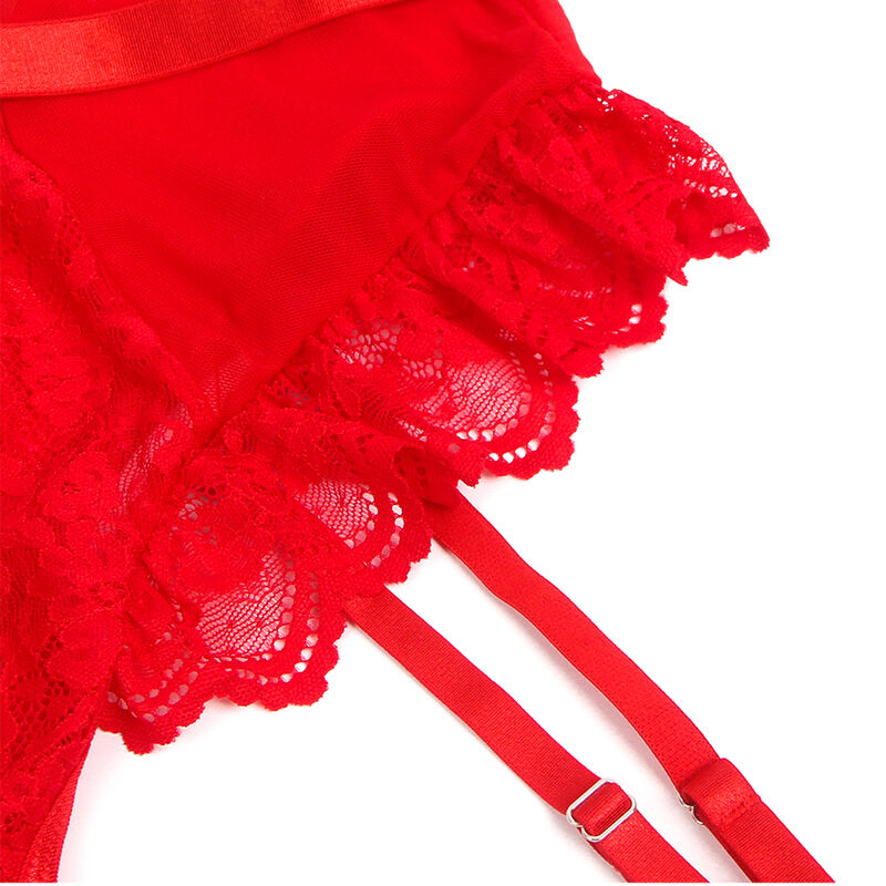 SUBBLIME - TEDDY CON LIGA DETALLE ENCAJE Y TIRAS ROJO S/M - Sensualia