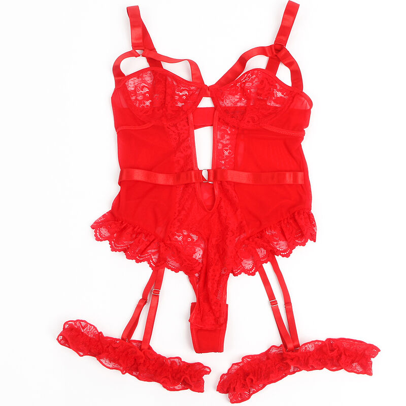 SUBBLIME - TEDDY CON LIGA DETALLE ENCAJE Y TIRAS ROJO S/M - Sensualia