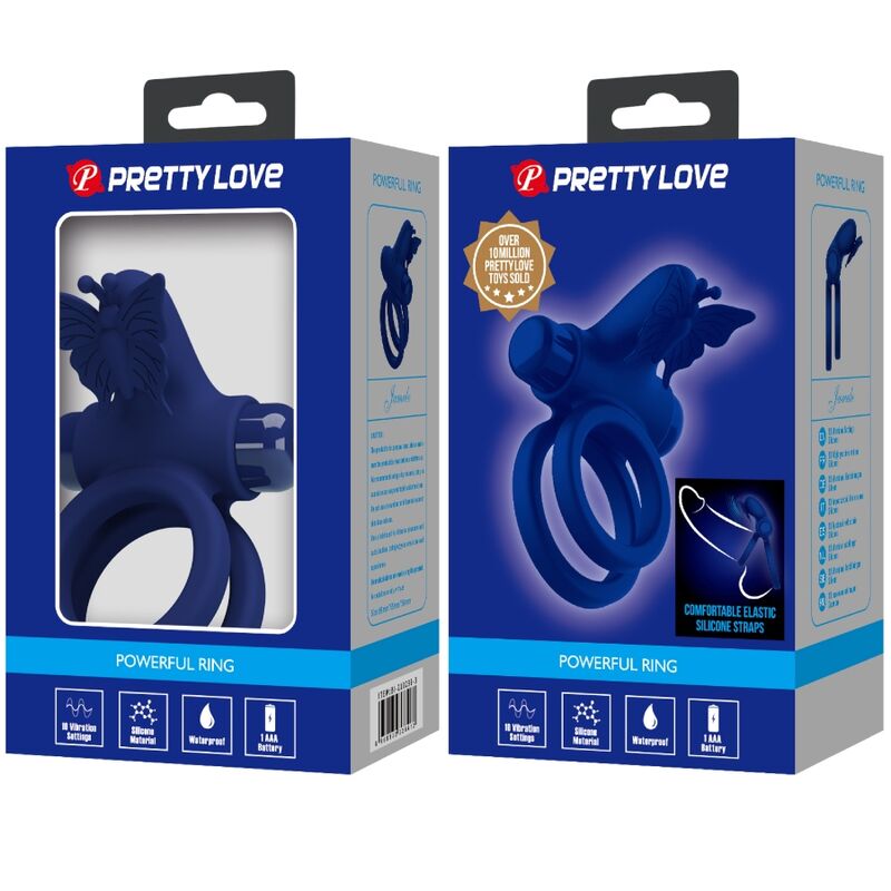 PRETTY LOVE - JAMELE DOUBLE ANNEAU AVEC VIBRATION & STIMULATEUR DE PAPILLON BLEU - Sensualia
