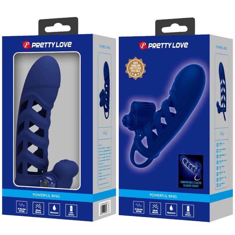 PRETTY LOVE - ALTAF ANNEAU VIBRATEUR AVEC GAINE EN SILICONE BLEU - Sensualia