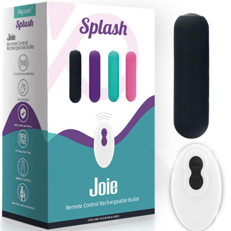 ARMONY - SPLASH JOIE VIBRATEUR BULLET TÉLÉCOMMANDE EN SILICONE 10 VIBRATIONS 75 X 19 CM NOIR - Sensualia