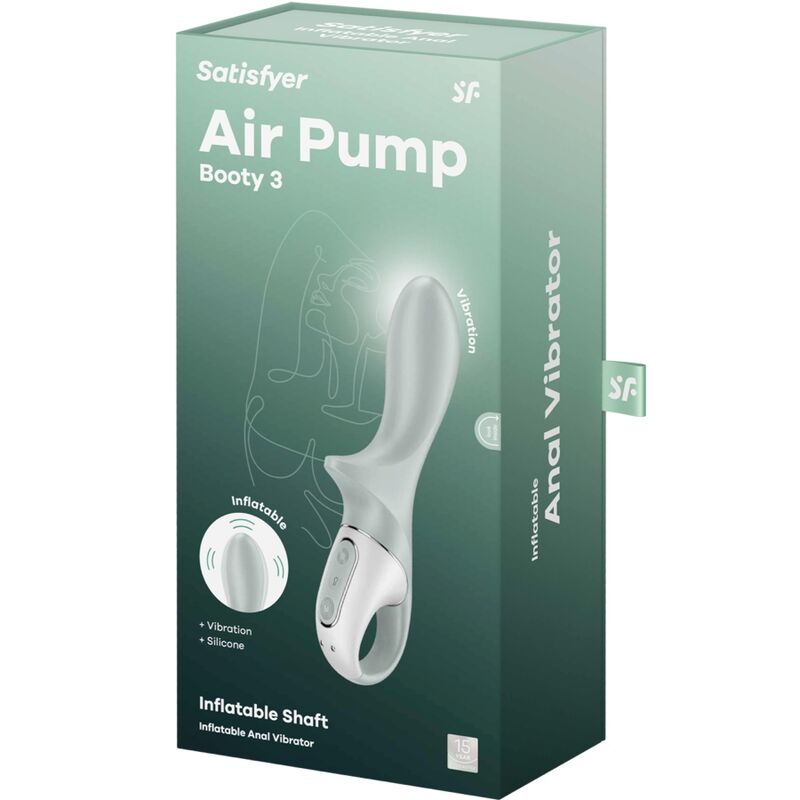 SATISFYER - AIR PUMP BOOTY 3 VIBRATEUR ANAL GONFLABLE GRIS VERT - Sensualia