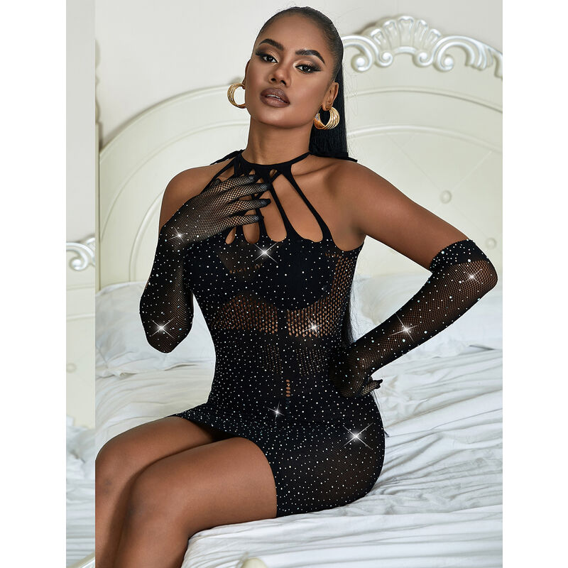 SUBBLIME - 952235 ROBE RÉSEILLE AVEC STRASS NOIR TAILLE UNIQUE - Sensualia