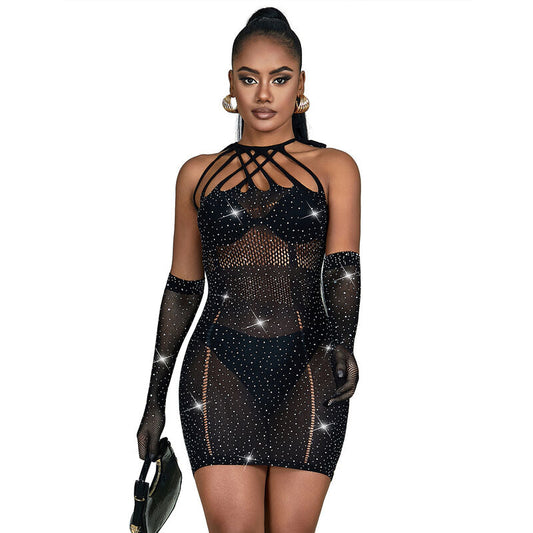SUBBLIME - 952235 ROBE RÉSEILLE AVEC STRASS NOIR TAILLE UNIQUE SUBBLIME DRESSES