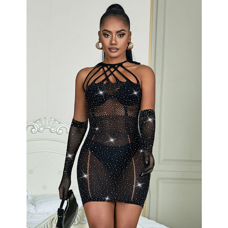 SUBBLIME - 952235 ROBE RÉSEILLE AVEC STRASS NOIR TAILLE UNIQUE - Sensualia