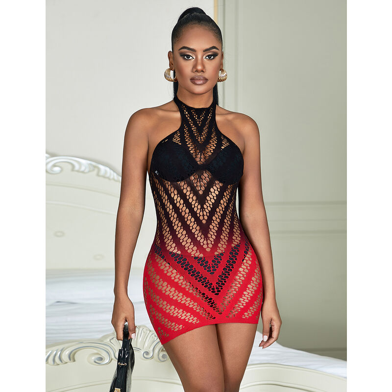 SUBBLIME - 952242 ROBE RÉSILLE ÉLASTIQUE DÉGRADÉ ROUGE ET NOIR TAILLE UNIQUE - Sensualia
