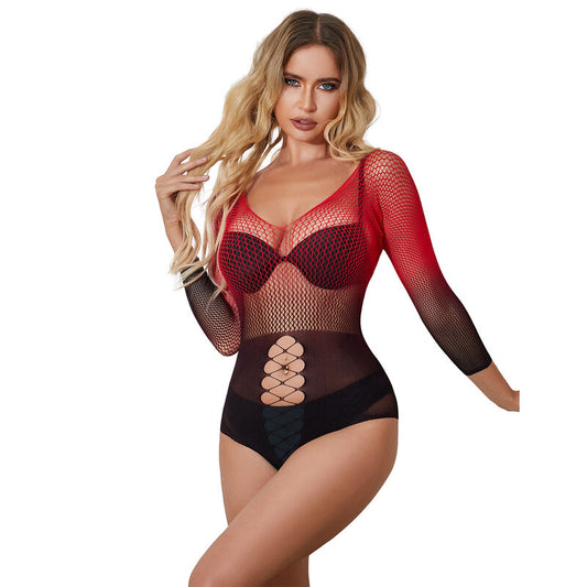 SUBBLIME - 952259 ROBE RÉSILLE ÉLASTIQUE MANCHES LONGUES DÉGRADÉ ROUGE ET NOIR TAILLE UNIQUE - Sensualia