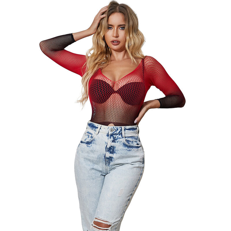 SUBBLIME - 952259 ROBE RÉSILLE ÉLASTIQUE MANCHES LONGUES DÉGRADÉ ROUGE ET NOIR TAILLE UNIQUE - Sensualia