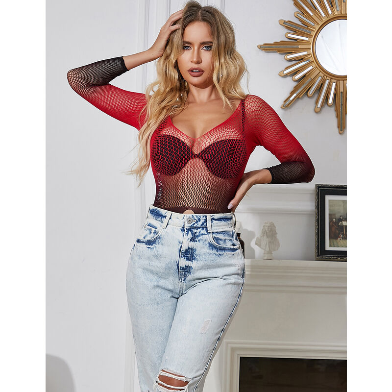 SUBBLIME - 952259 ROBE RÉSILLE ÉLASTIQUE MANCHES LONGUES DÉGRADÉ ROUGE ET NOIR TAILLE UNIQUE - Sensualia