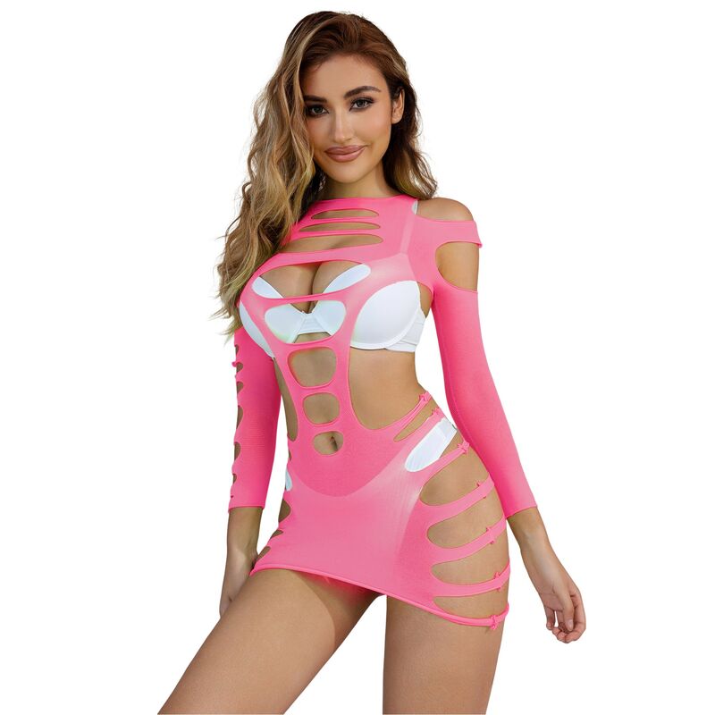 SUBBLIME - 952273 ROBE RÉSILLE ÉLASTIQUE MANCHES LONGUES ROSE TAILLE UNIQUE - Sensualia