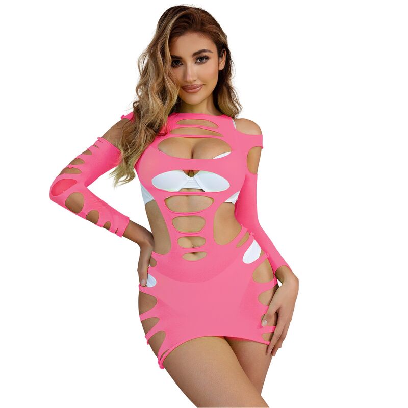 SUBBLIME - 952273 ROBE RÉSILLE ÉLASTIQUE MANCHES LONGUES ROSE TAILLE UNIQUE - Sensualia
