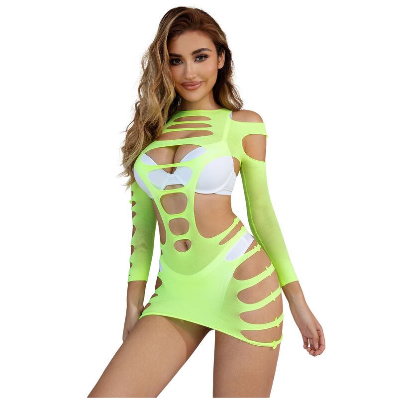 SUBBLIME - 952280 ROBE RÉSILLE ÉLASTIQUE MANCHES LONGUES VERT TAILLE UNIQUE - Sensualia
