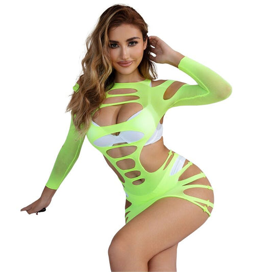 SUBBLIME - 952280 ROBE RÉSILLE ÉLASTIQUE MANCHES LONGUES VERT TAILLE UNIQUE - Sensualia