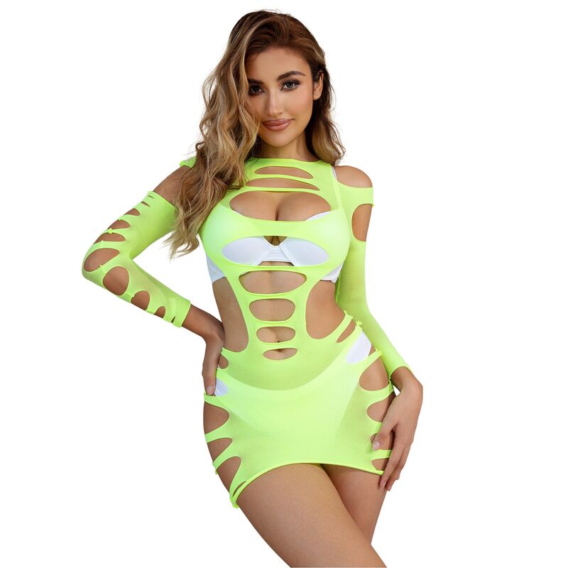 SUBBLIME - 952280 ROBE RÉSILLE ÉLASTIQUE MANCHES LONGUES VERT TAILLE UNIQUE - Sensualia