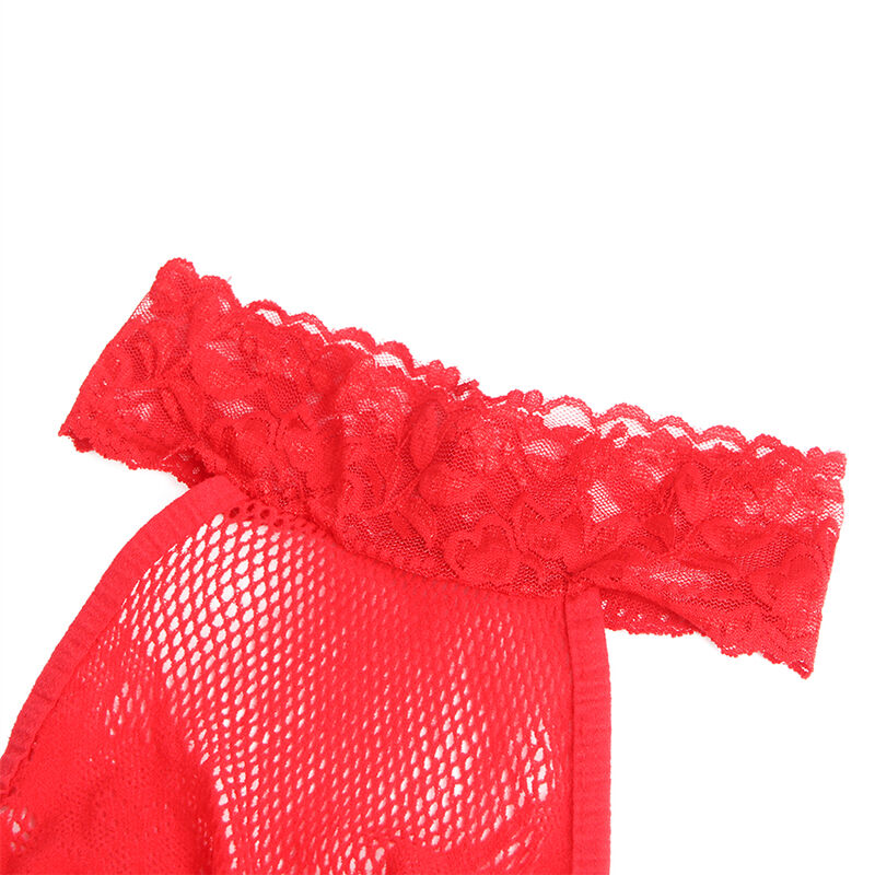 SUBBLIME - 952372 BODYSTOCKING RÉSILLE ET DENTELLE SANS FOURRURE COL MONTANT ROUGE TAILLE UNIQUE - Sensualia