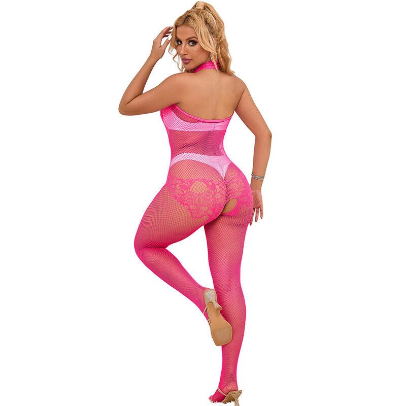 SUBBLIME - 952389 BODYSTOCKING RÉSILLE ET DENTELLE SANS FOURRURE AVEC COL MONTANT ROSE TAILLE UNIQUE - Sensualia