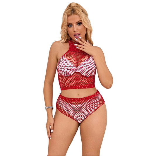 SUBBLIME - 952402 ENSEMBLE RESILLE AVEC LOSANGES ROSES TAILLE UNIQUE - Sensualia