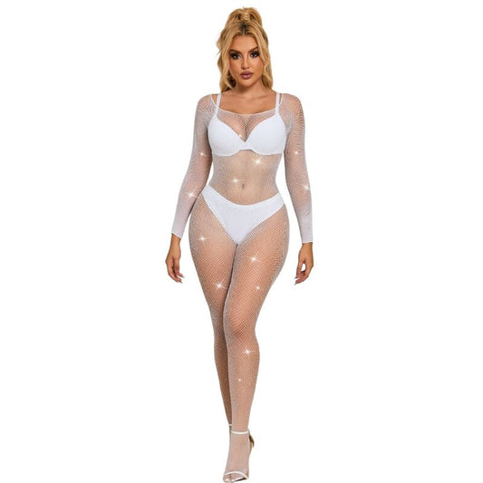 SUBBLIME - 952396 BODYSTOCKING RESILLE AVEC LOSANGES MANCHES LONGUES BLANC TAILLE UNIQUE - Sensualia