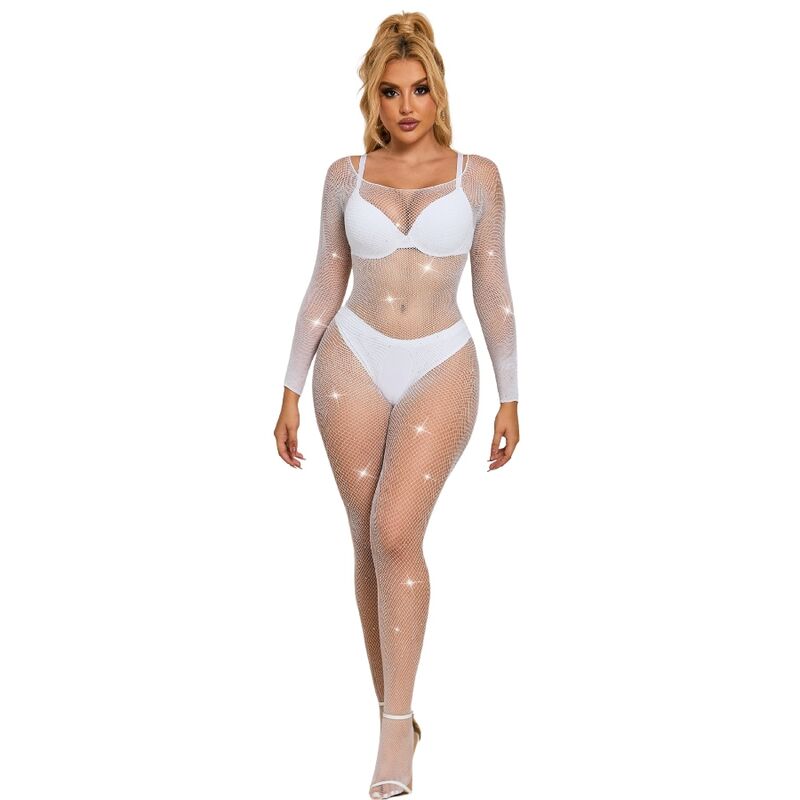 SUBBLIME - 952396 BODYSTOCKING RESILLE AVEC LOSANGES MANCHES LONGUES BLANC TAILLE UNIQUE - Sensualia
