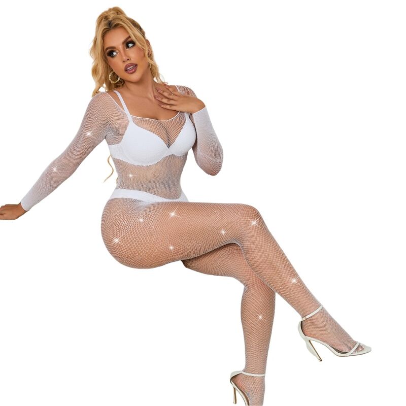 SUBBLIME - 952396 BODYSTOCKING RESILLE AVEC LOSANGES MANCHES LONGUES BLANC TAILLE UNIQUE - Sensualia