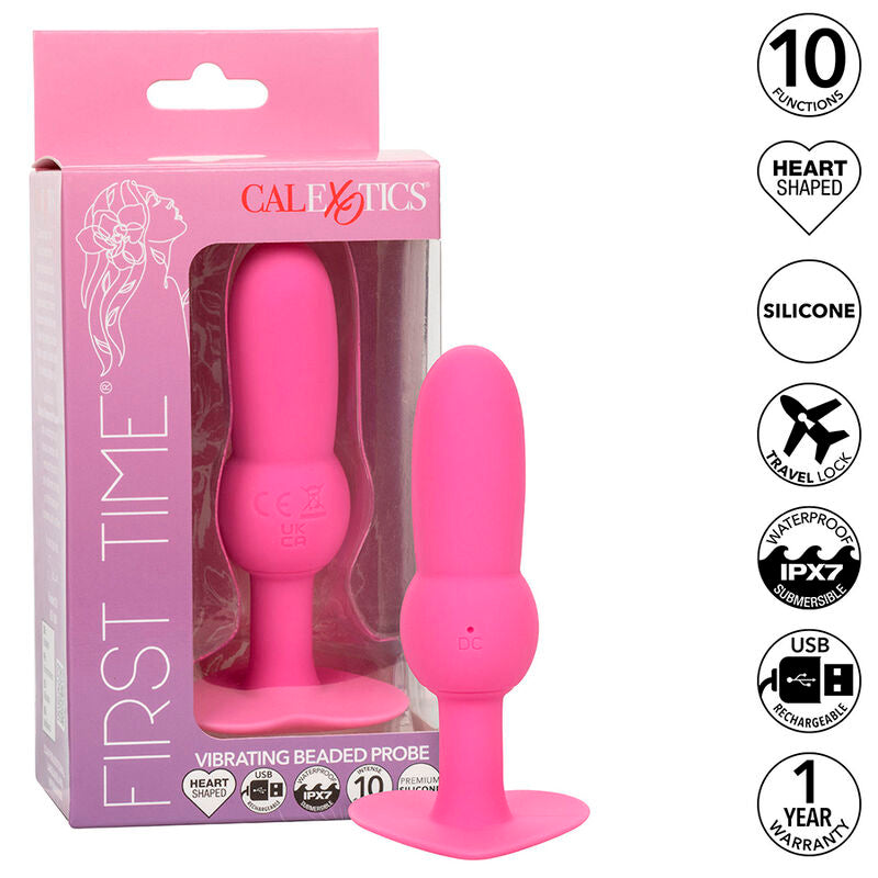 CALEXOTICS - FIRST TIME SONDE ANAL PLUG PERLÉE 10 VIBRATIONS ROSE - Sensualia