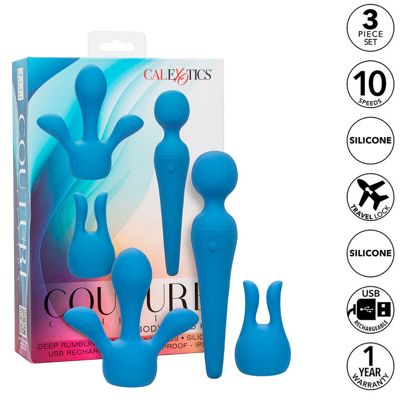 CALEXOTICS - COUTURE KIT VIBRATEUR WAND 10 VIBRATIONS BLEU - Sensualia