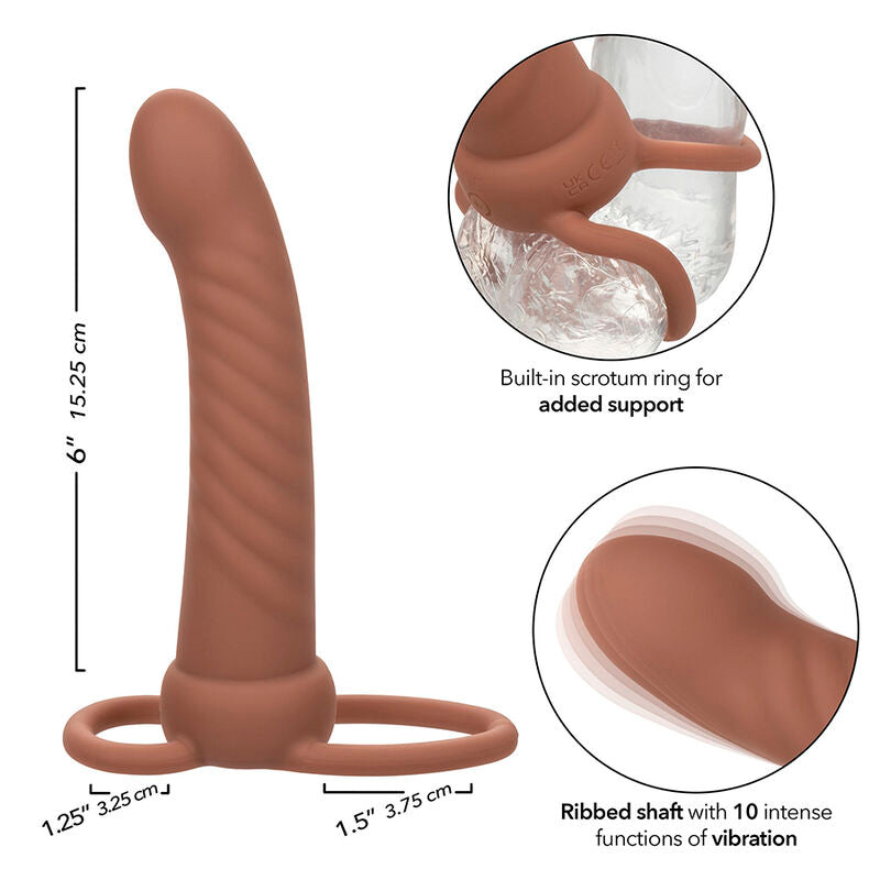 CALEXOTICS - MAXX RIBBED DOUBLE PÉNÉTRATEUR 10 VIBRATIONS MARRON - Sensualia