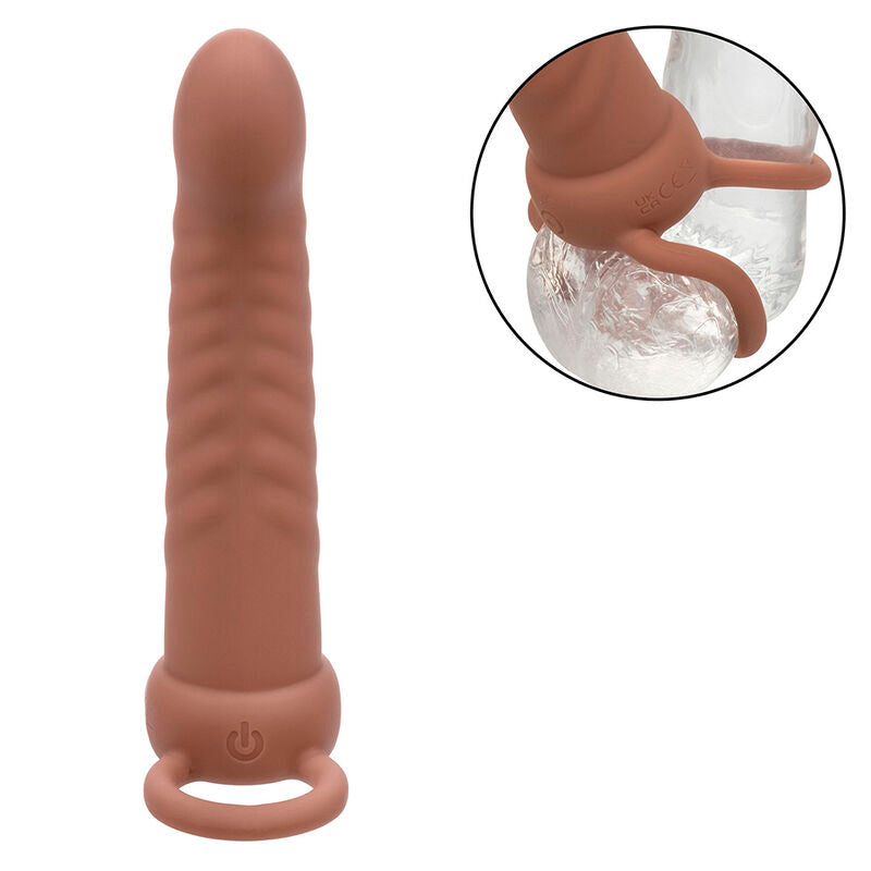 CALEXOTICS - MAXX RIBBED DOUBLE PÉNÉTRATEUR 10 VIBRATIONS MARRON - Sensualia