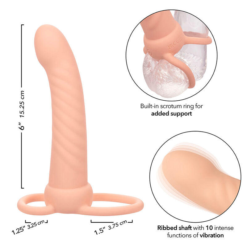 CALEXOTICS - MAXX DOUBLE PÉNÉTRATEUR NERVURÉ 10 VIBRATIONS FLESH - Sensualia