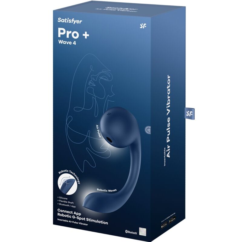 SATISFYER - PRO+ WAVE 4 STIMULATEUR POINT G ET IMPULSION D'AIR APPLICATION GRATUITE BLEU FONCÉ - Sensualia