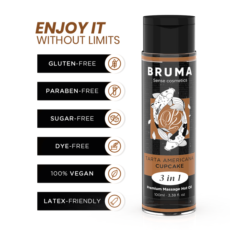 BRUMA - HUILE DE MASSAGE PREMIUM EFFET CHALEUR SAVEUR CUPCAKE 3 EN 1 - 100 ML BRUMA