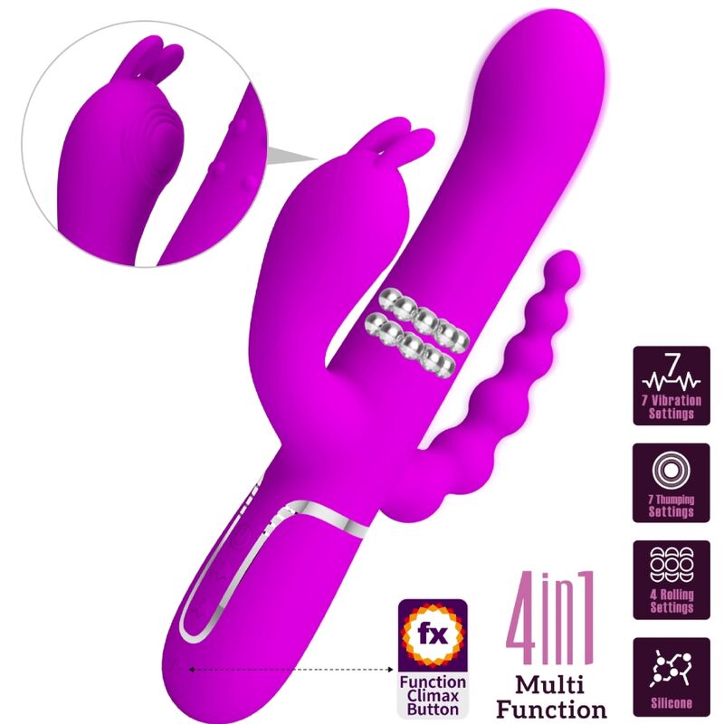 PRETTY LOVE - CAMMY TRIPLE VIBRATEUR MULTIFONCTION 4 EN 1 ROSE - Sensualia