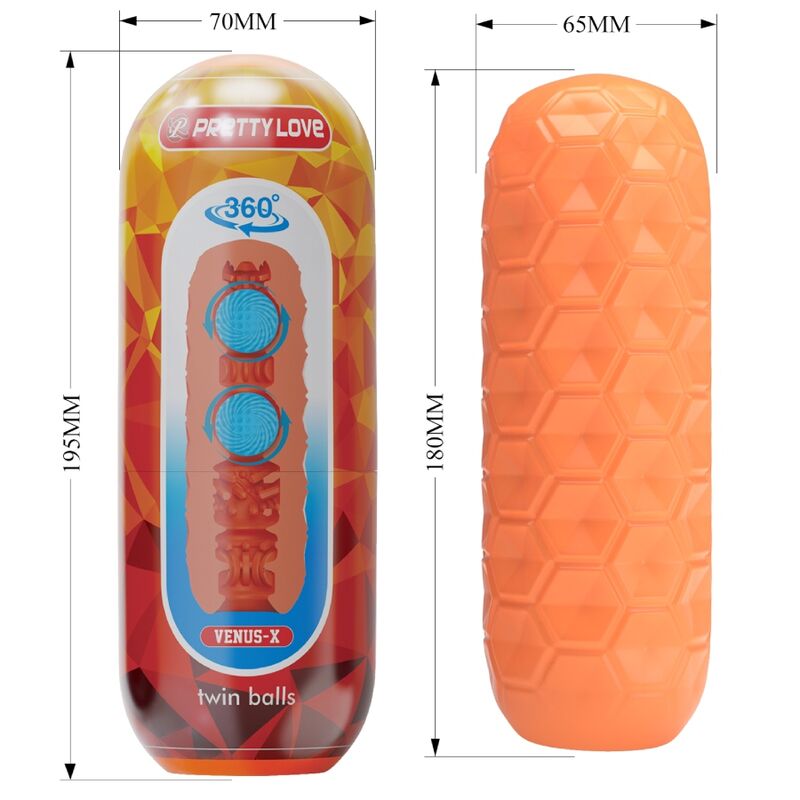 PRETTY LOVE - MASTURBATEUR POUR HOMME À DEUX BOULES ORANGE - Sensualia