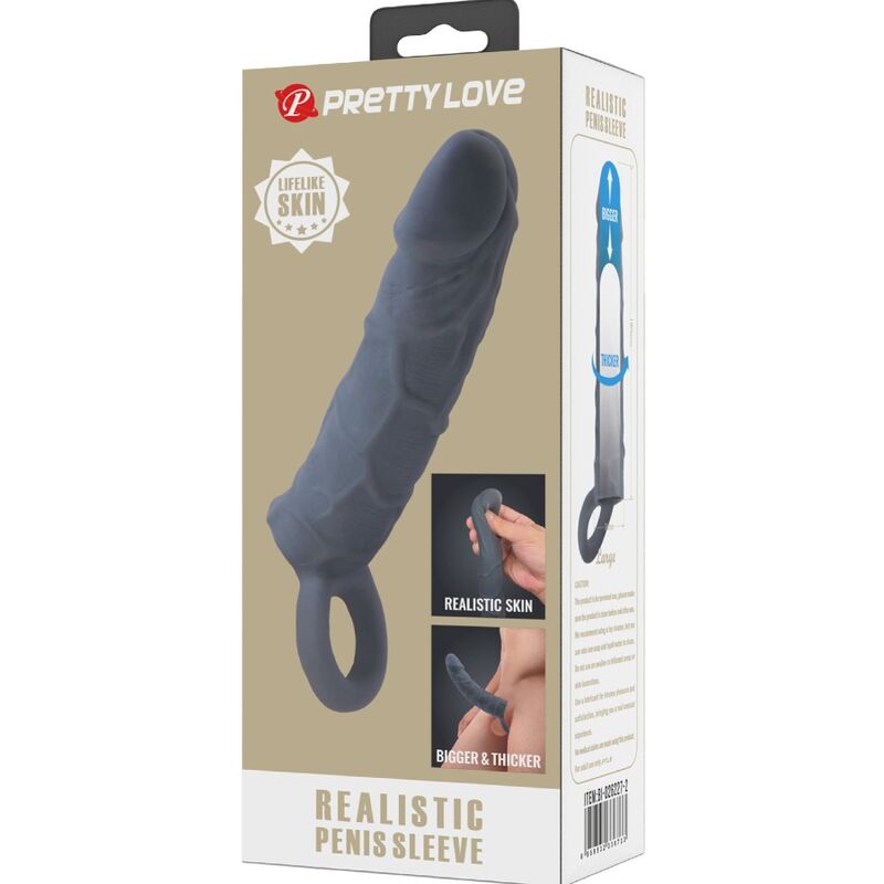 PRETTY LOVE - MANCHON DE PÉNIS EN PEAU RÉALISTE GRIS FONCÉ - Sensualia