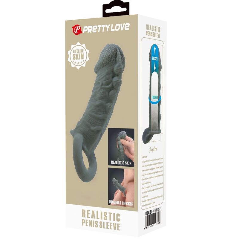 PRETTY LOVE - AGRANDISSEUR DE PÉNIS RÉALISTE ET MANCHON DE RETARDEMENT GRIS - Sensualia