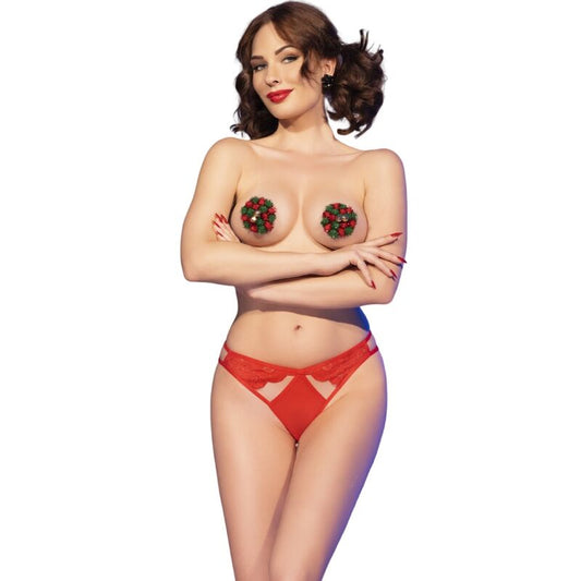 CHILIROSE - CR 4839 ENSEMBLE DE NOËL CACHE-TÉTONS + CULOTTE ROUGE S/M CHILIROSE SETS