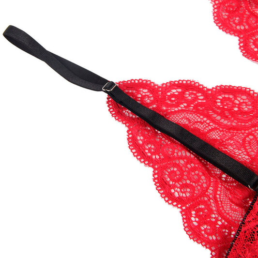 SUBBLIME - 953898 CHEMISIER DE NUIT EN SOIE ET DENTELLE + CULOTTE ROUGE S/M - Sensualia