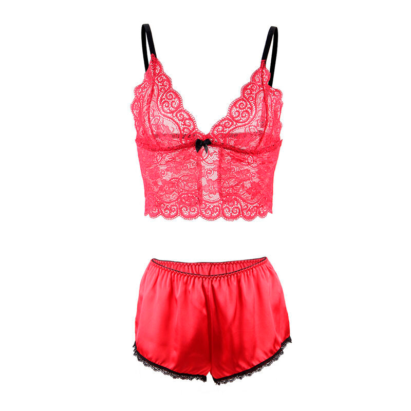 SUBBLIME - 953898 CHEMISIER DE NUIT EN SOIE ET DENTELLE + CULOTTE ROUGE S/M - Sensualia