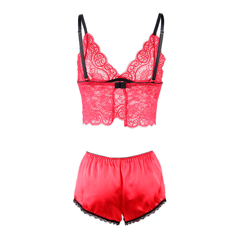 SUBBLIME - 953898 CHEMISIER DE NUIT EN SOIE ET DENTELLE + CULOTTE ROUGE S/M - Sensualia