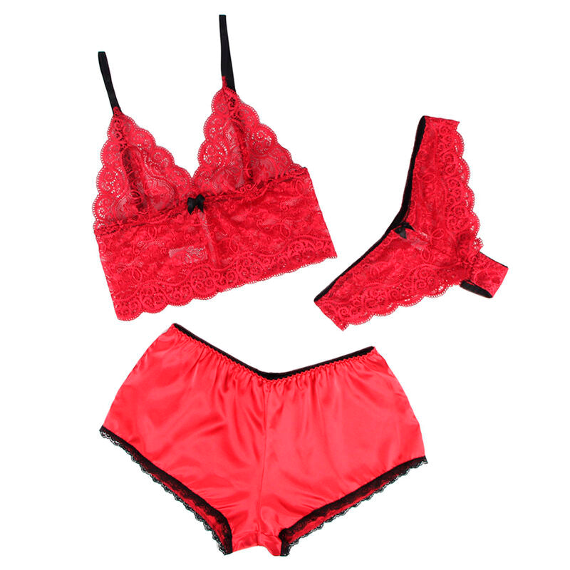 SUBBLIME - 953898 CHEMISIER DE NUIT EN SOIE ET DENTELLE + CULOTTE ROUGE S/M - Sensualia