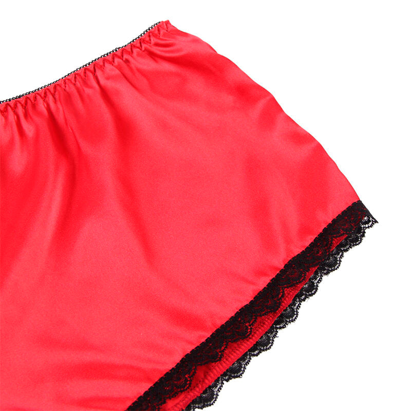 SUBBLIME - 953898 CHEMISIER DE NUIT EN SOIE ET DENTELLE + CULOTTE ROUGE S/M - Sensualia