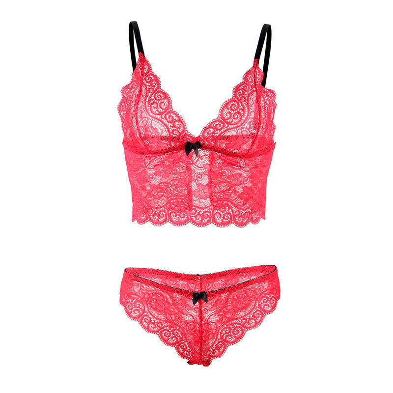 SUBBLIME - 953904 CHEMISIER DE NUIT EN SOIE ET DENTELLE + CULOTTE ROUGE L/XL - Sensualia
